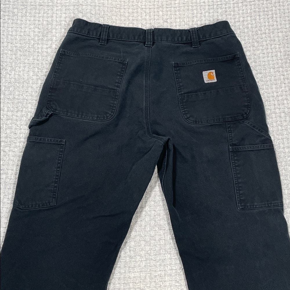 Carhartt Black Firm Duck Double Front Dungaree Cargo Carpenter Work Pant Size 36